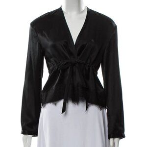 rag & bone black silk blouse with lace trim xs